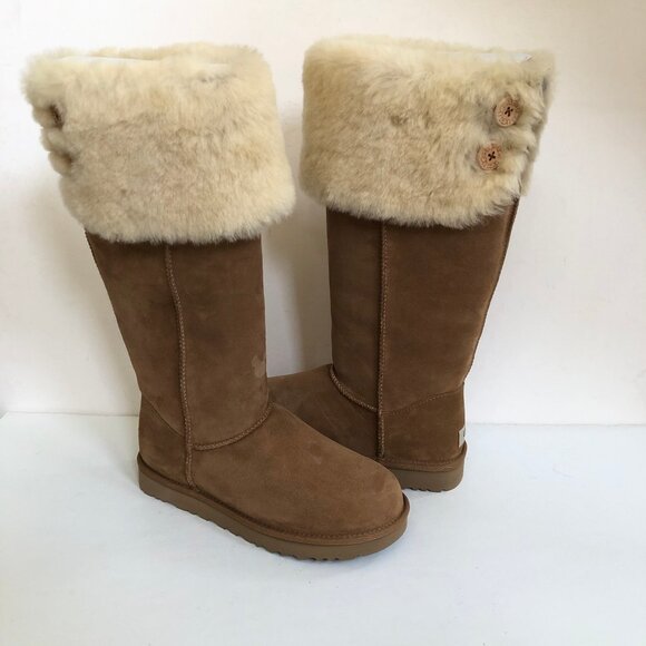 UGG BAILEY OVER THE KNEE CHESTNUT WATER RESISTANT SHEARLING BOOTS US 9 - Picture 1 of 5